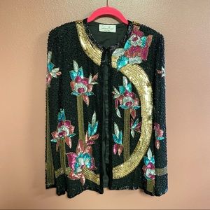 Vintage Lawrence Kazar fully beaded and sequined with a large floral design